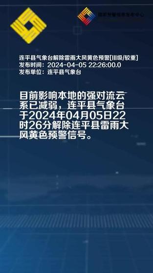 广东省连平县发布雷雨大风黄色预警